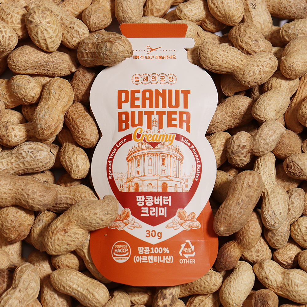 무가당 무첨가 짜먹는 밀레의공방 땅콩버터 크리미 소포장 개별포장 스틱 1박스(30g 10개입)